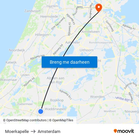 Moerkapelle to Amsterdam map