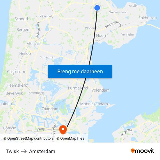 Twisk to Amsterdam map