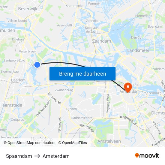 Spaarndam to Amsterdam map