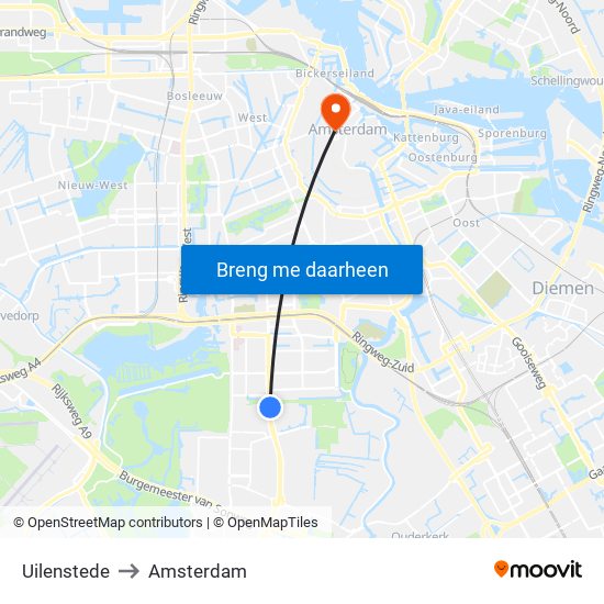 Uilenstede to Amsterdam map