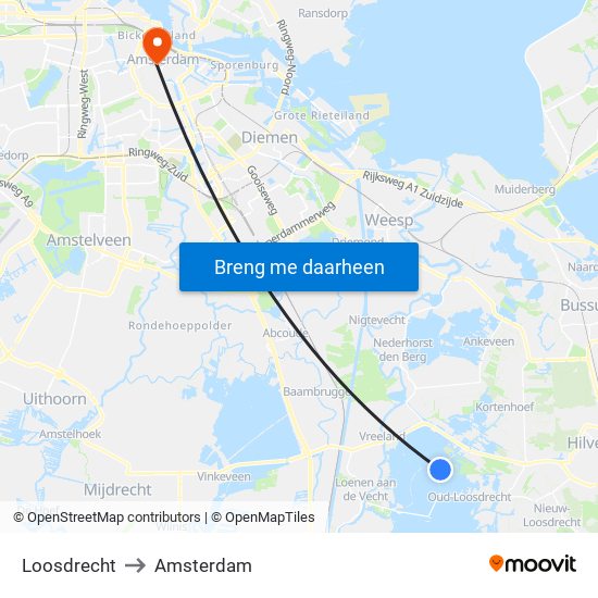 Loosdrecht to Amsterdam map