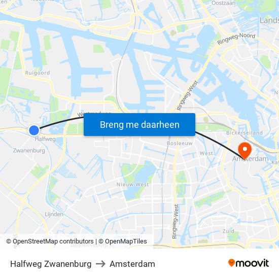 Halfweg Zwanenburg to Amsterdam map