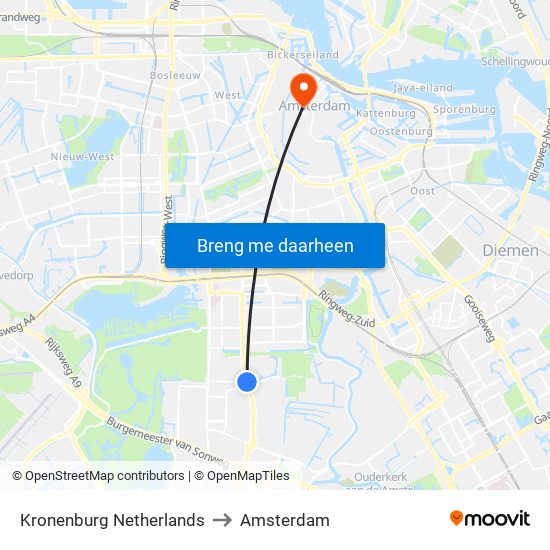 Kronenburg Netherlands to Amsterdam map