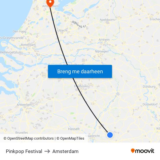 Pinkpop Festival to Amsterdam map