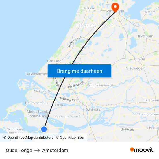 Oude Tonge to Amsterdam map