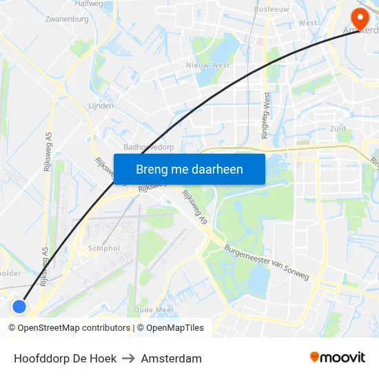 Hoofddorp De Hoek to Amsterdam map