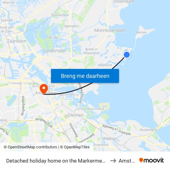 Detached holiday home on the Markermeer near Amsterdam Uitdam to Amsterdam map
