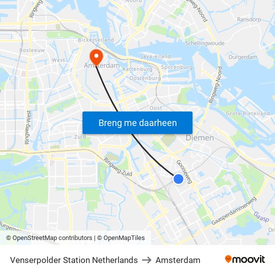 Venserpolder Station Netherlands to Amsterdam map