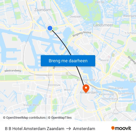 B B Hotel Amsterdam Zaandam to Amsterdam map