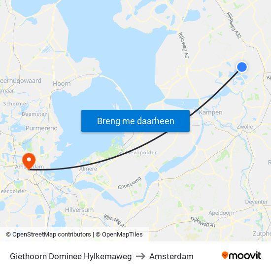 Giethoorn Dominee Hylkemaweg to Amsterdam map