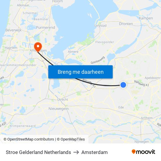 Stroe Gelderland Netherlands to Amsterdam map
