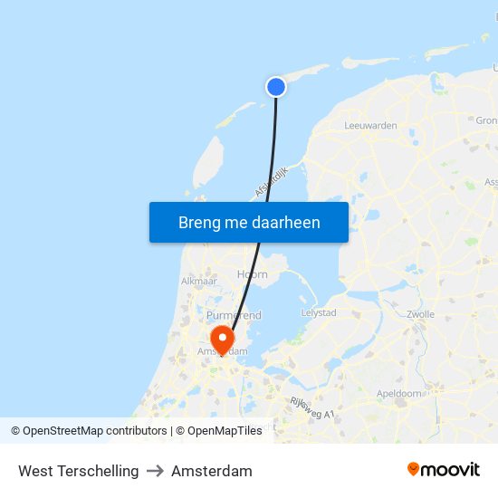 West Terschelling to Amsterdam map