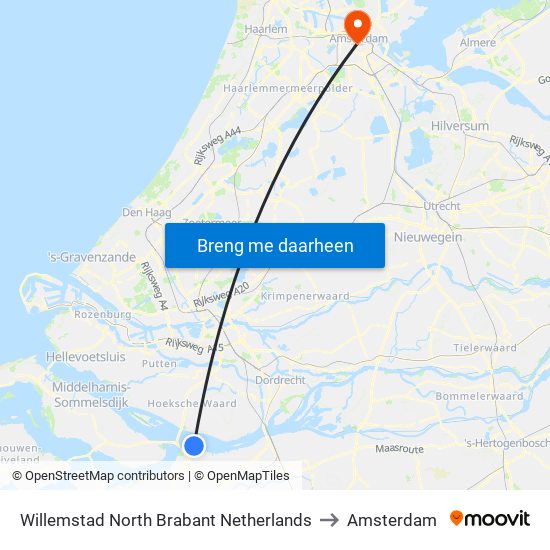 Willemstad North Brabant Netherlands to Amsterdam map
