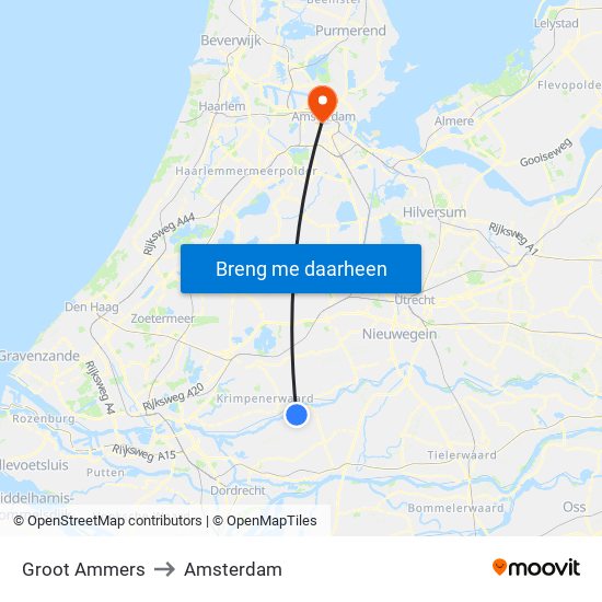 Groot Ammers to Amsterdam map