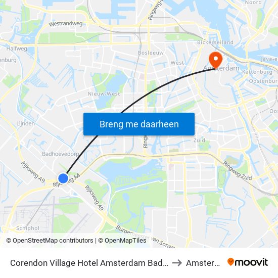 Corendon Village Hotel Amsterdam Badhoevedorp to Amsterdam map