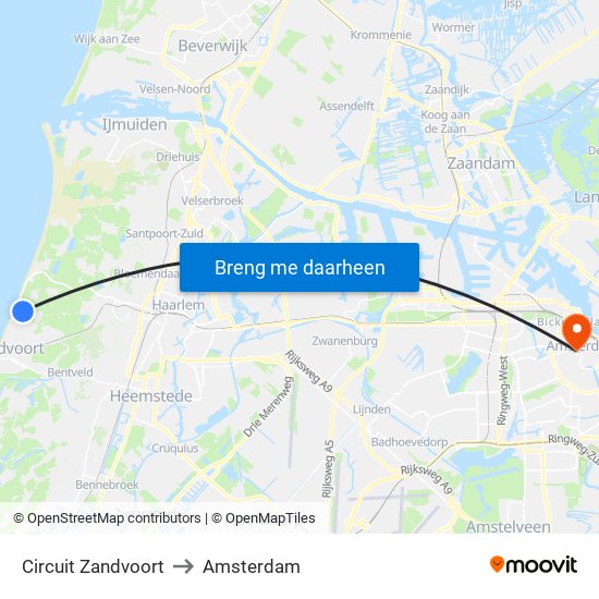 Circuit Zandvoort to Amsterdam map