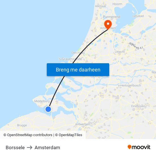 Borssele to Amsterdam map