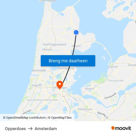 Opperdoes to Amsterdam map