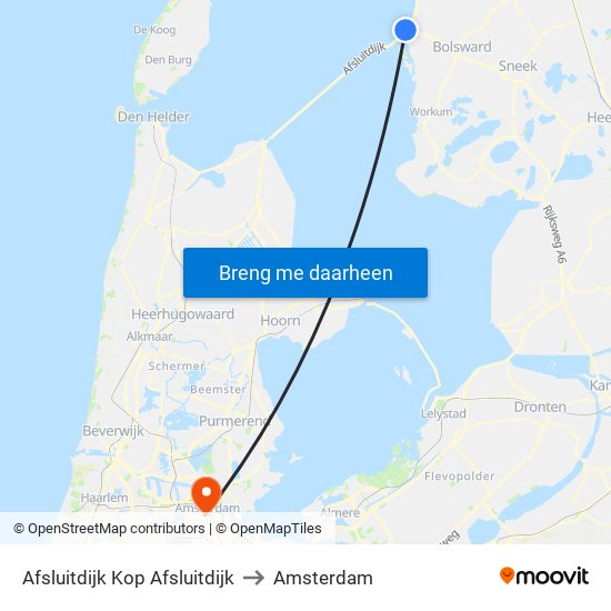 Afsluitdijk Kop Afsluitdijk to Amsterdam map
