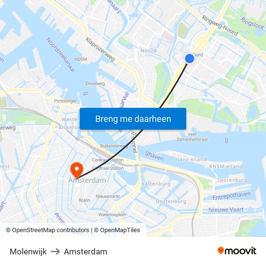 Molenwijk to Amsterdam map