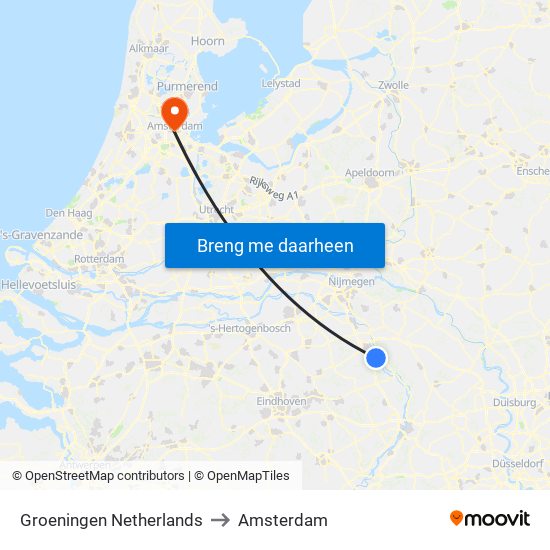 Groeningen Netherlands to Amsterdam map