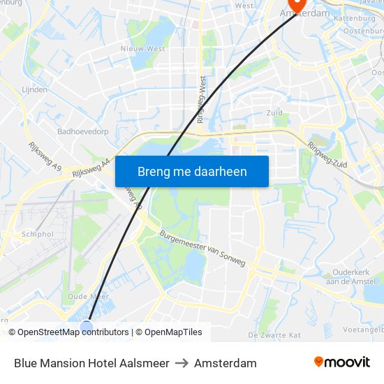 Blue Mansion Hotel Aalsmeer to Amsterdam map