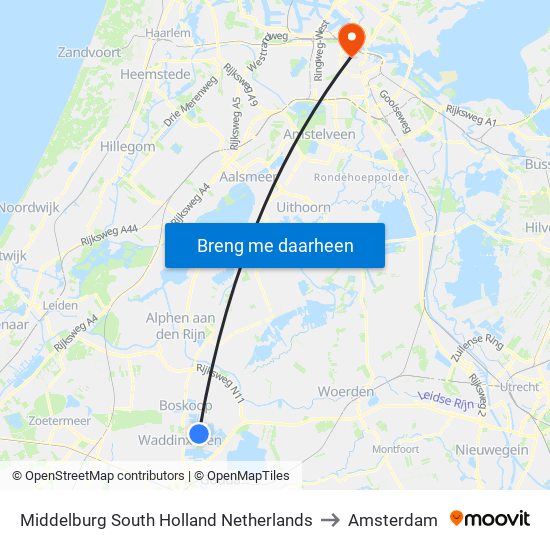Middelburg South Holland Netherlands to Amsterdam map