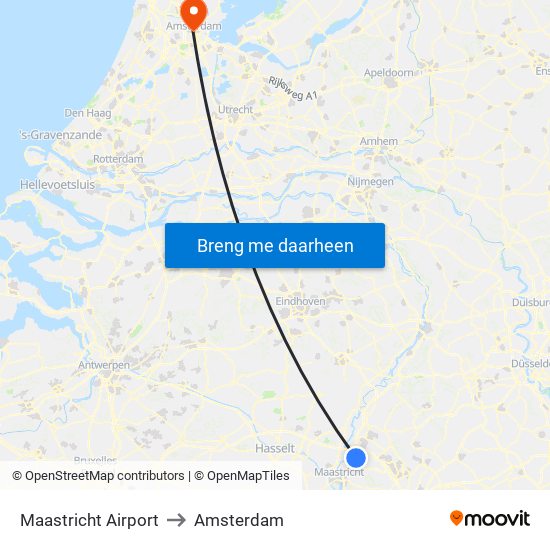 Maastricht Airport to Amsterdam map