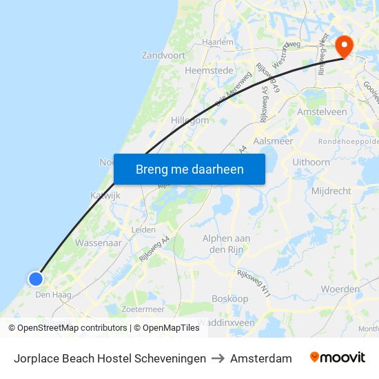 Jorplace Beach Hostel Scheveningen to Amsterdam map