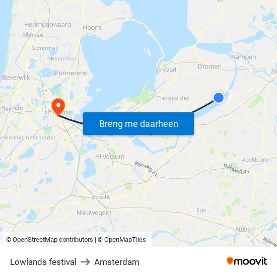 Lowlands festival to Amsterdam map