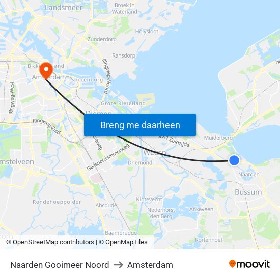 Naarden Gooimeer Noord to Amsterdam map