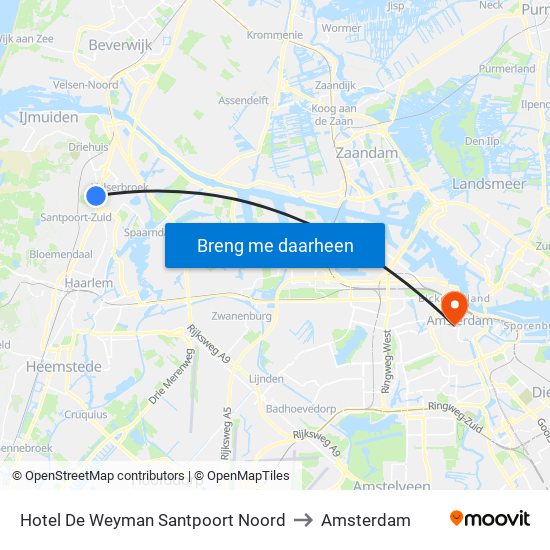 Hotel De Weyman Santpoort Noord to Amsterdam map