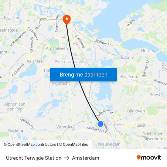 Utrecht Terwijde Station to Amsterdam map