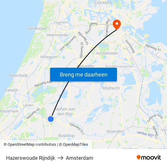 Hazerswoude Rijndijk to Amsterdam map