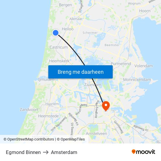 Egmond Binnen to Amsterdam map