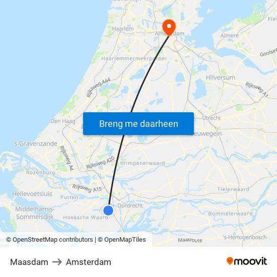 Maasdam to Amsterdam map