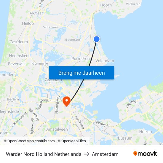 Warder Nord Holland Netherlands to Amsterdam map