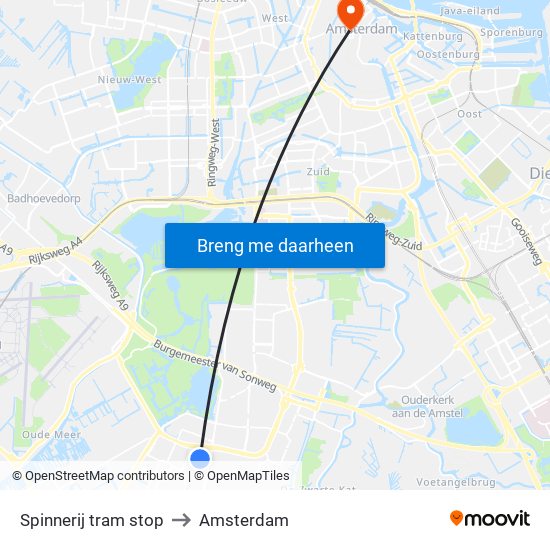 Spinnerij tram stop to Amsterdam map