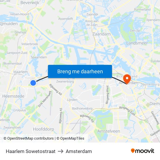 Haarlem Sowetostraat to Amsterdam map