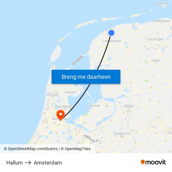 Hallum to Amsterdam map