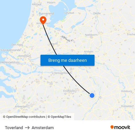 Toverland to Amsterdam map