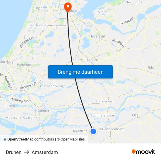 Drunen to Amsterdam map