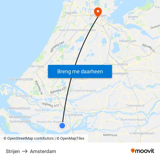 Strijen to Amsterdam map