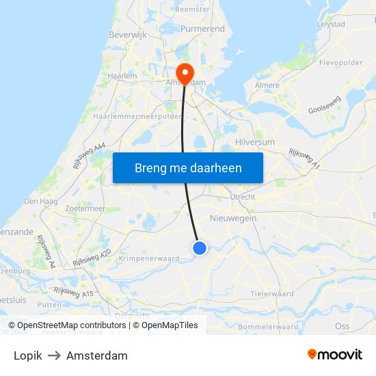 Lopik to Amsterdam map