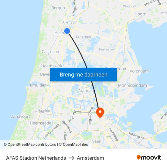 AFAS Stadion Netherlands to Amsterdam map