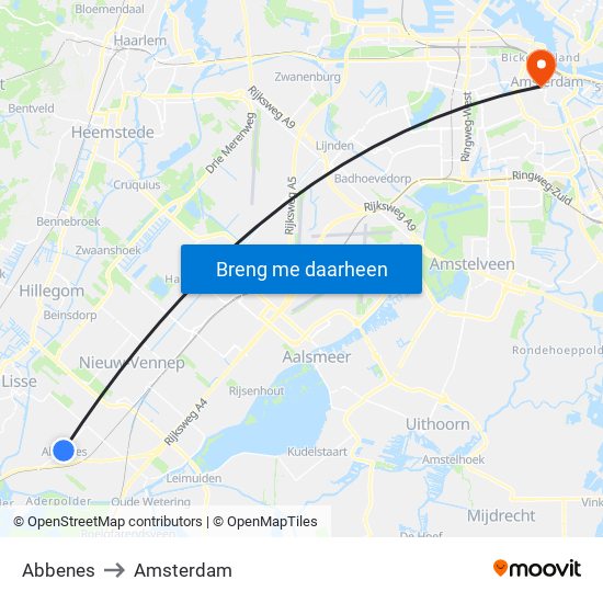 Abbenes to Amsterdam map