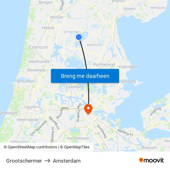 Grootschermer to Amsterdam map