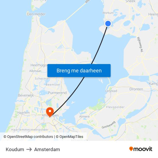 Koudum to Amsterdam map