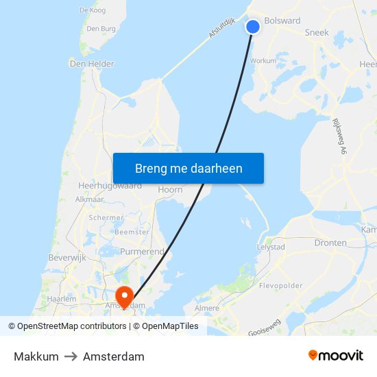 Makkum to Amsterdam map