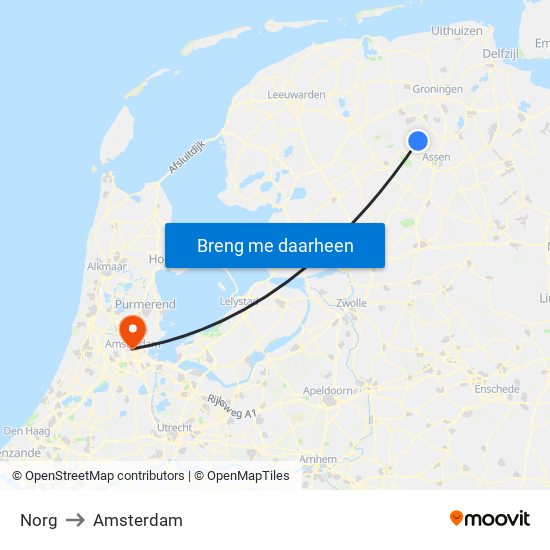 Norg to Amsterdam map